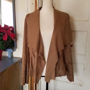 Ana Brown Faux Suede Front Draped Zipper Jacket